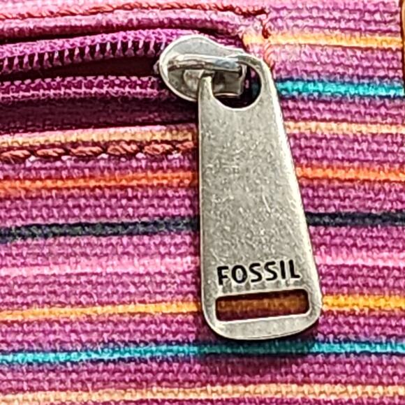 FOSSIL Keyper Clutch Wallet Pink-Purple Stripe 3 Pocket Zip Around Closure Disc - Picture 3 of 14